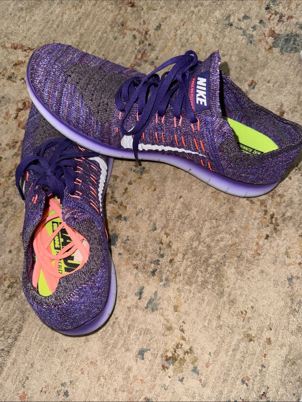 Nike Women’s Purple Knit Running Sneakers with Neon Green and Coral Accents